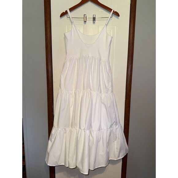 NWT Lovable Cutie White Sleeveless Tiered Midi Dress With Pockets SZ Large - Picture 4 of 15